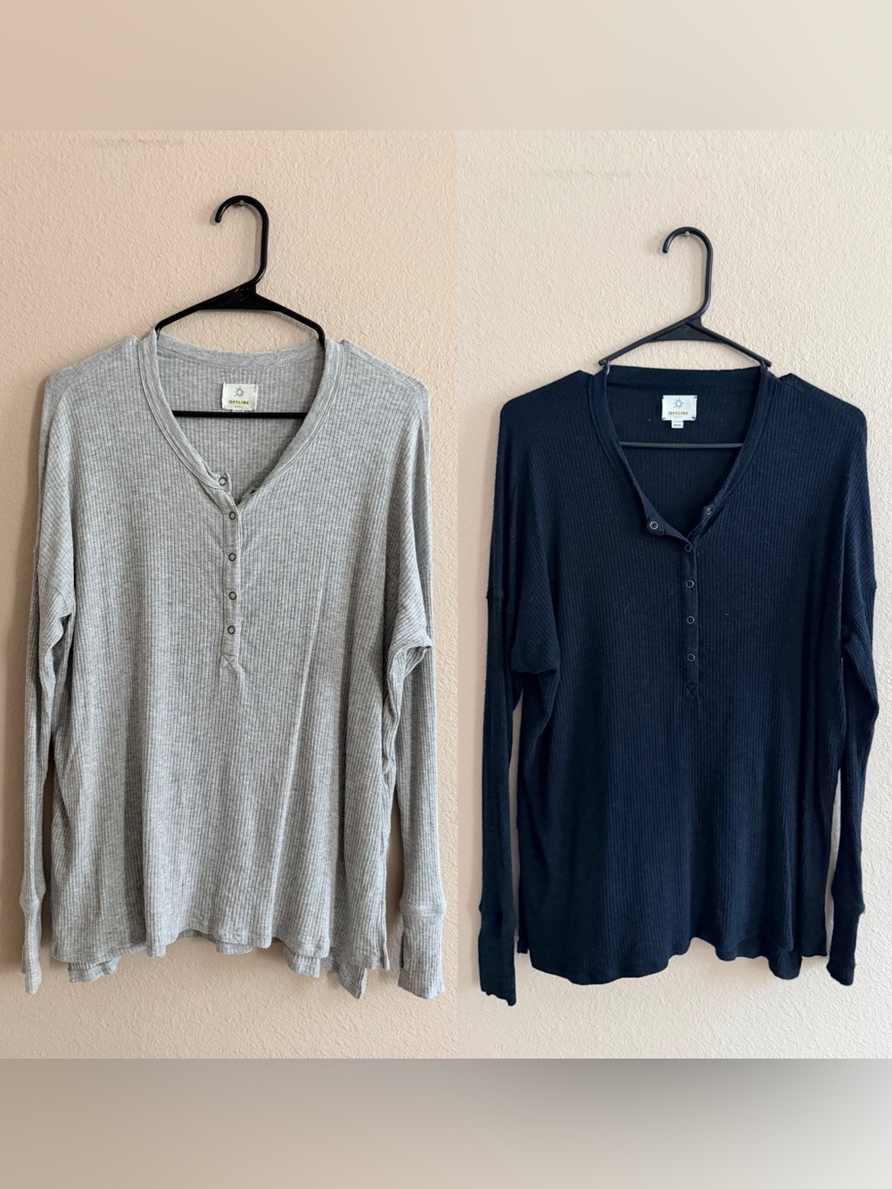 Offline By Aerie Bundle of Two Ribbed Henley Long Sleeves